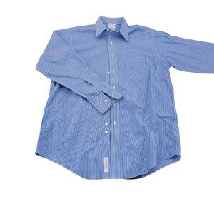 Brooks Brothers Mens Blue & White Striped Non-Iron Cotton Dress Shirt 15.5-33 Tr